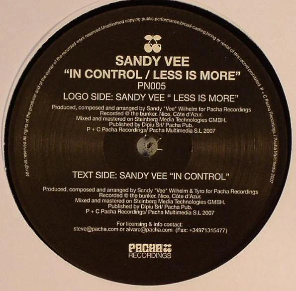 Sandy Vee - In Control / Less Is More (12") (Very Good Plus (VG+))