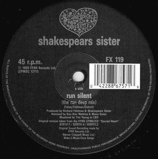 Shakespear's Sister - Run Silent (12", Single) (Very Good Plus (VG+)) - Image 3