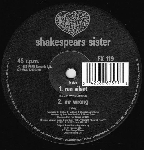 Shakespear's Sister - Run Silent (12", Single) (Very Good Plus (VG+)) - Image 4