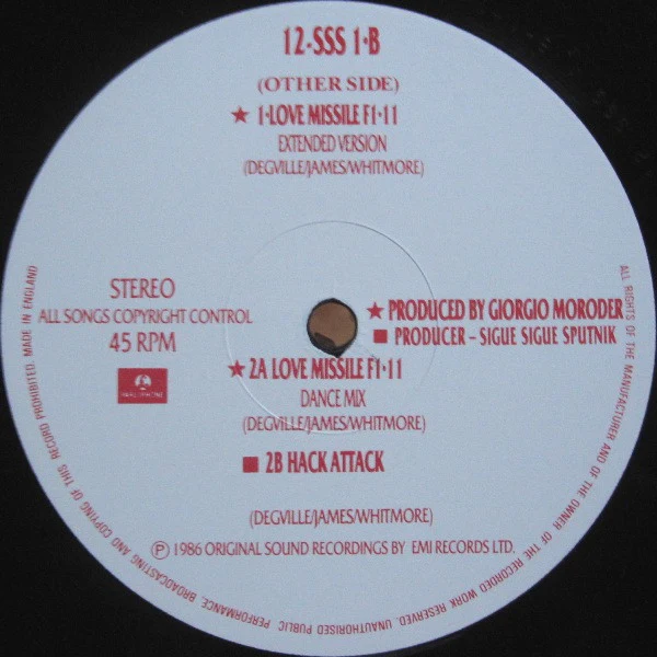 Sigue Sigue Sputnik - Love Missile F1-11 (12", Single, Eng) (Very Good Plus (VG+)) - Image 4
