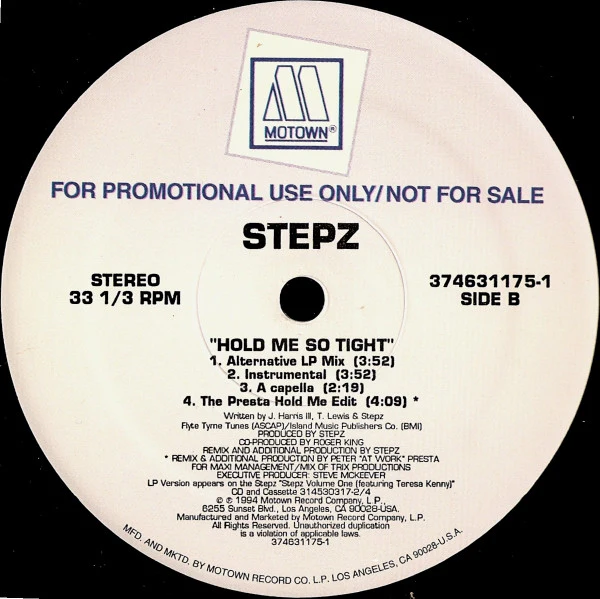 Stepz - Hold Me So Tight (12", Maxi, Promo) (Very Good Plus (VG+)) - Image 2