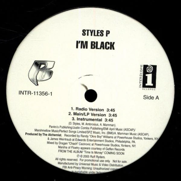 Styles P - I'm Black / Leaving The Game (12", Single, Promo) (Very Good Plus (VG+)) - Image 2
