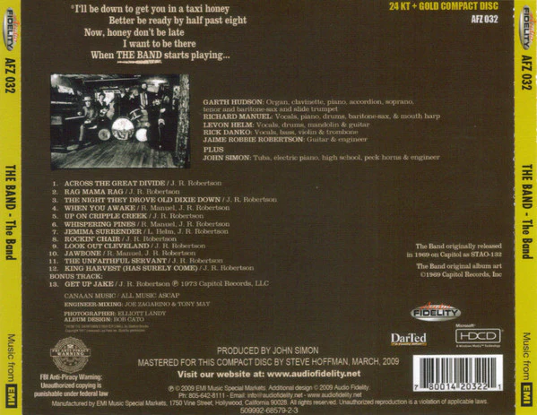 The Band - The Band (HDCD, Album, Ltd, Num, RM, Gol) (Near Mint (NM or M-)) - Image 5