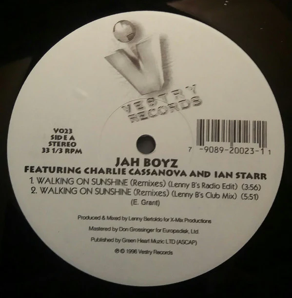 The Jah Boyz Featuring Charlie Casanova* & Ian Starr - Walking On Sunshine - The Remixes (12") (Very Good Plus (VG+)) - Image 2