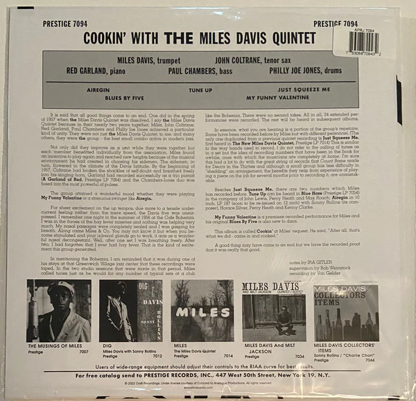 The Miles Davis Quintet - Cookin' With The Miles Davis Quintet (LP, Album, Mono, Ltd, RE, RP, 180) (Near Mint (NM or M-)) (Very Good Plus (VG+)) - Image 3