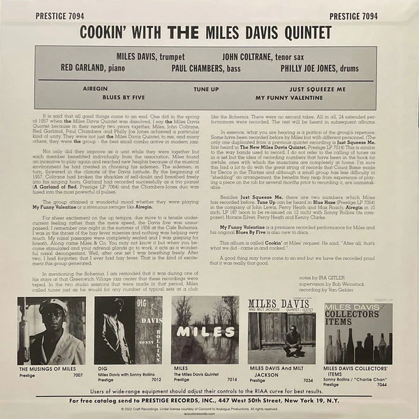 The Miles Davis Quintet - Cookin' With The Miles Davis Quintet (LP, Album, Mono, Ltd, RE, RP, 180) (Near Mint (NM or M-)) (Very Good Plus (VG+)) - Image 4