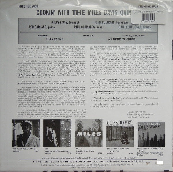 The Miles Davis Quintet - Cookin' With The Miles Davis Quintet (LP, Album, Mono, Ltd, RE) (Very Good Plus (VG+)) (Very Good Plus (VG+)) - Image 2
