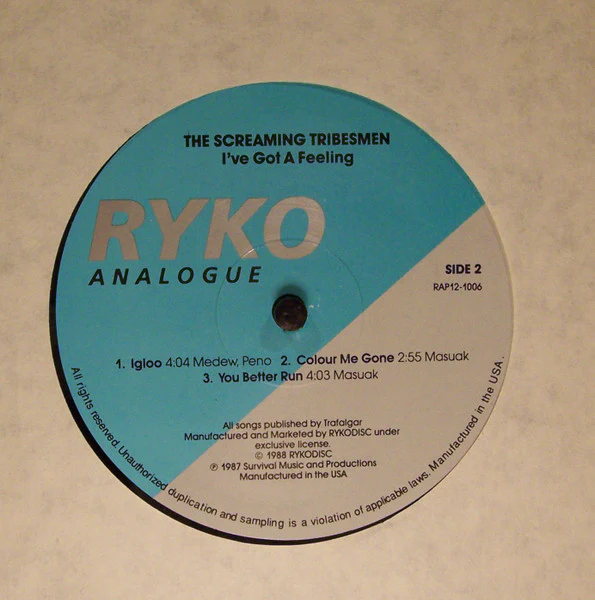 The Screaming Tribesmen - I've Got A Feeling (12", Single, Promo) (Very Good Plus (VG+)) - Image 3