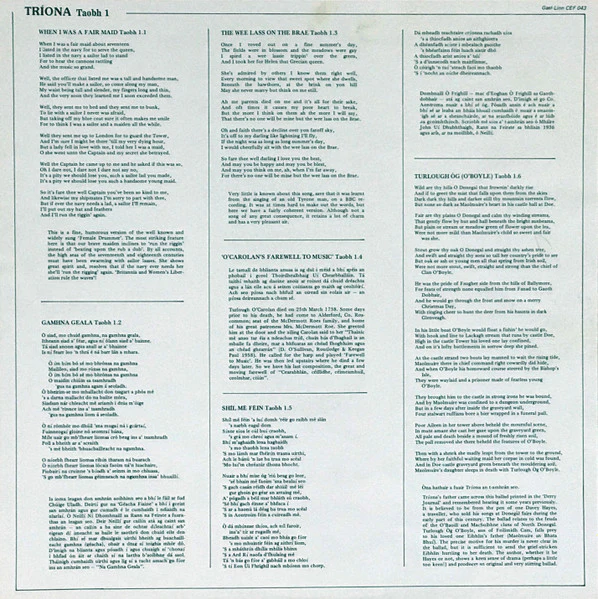 Tríona Ní Dhomhnaill - Tríona (LP, Album, RE) (Very Good (VG)) - Image 5
