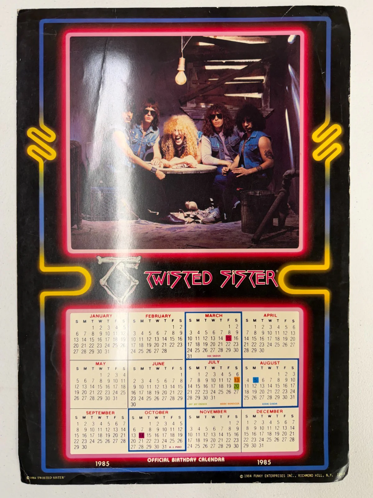 Twisted Sister Vintage Official Calendar 1985 by Funky Enterprises Dee Snider