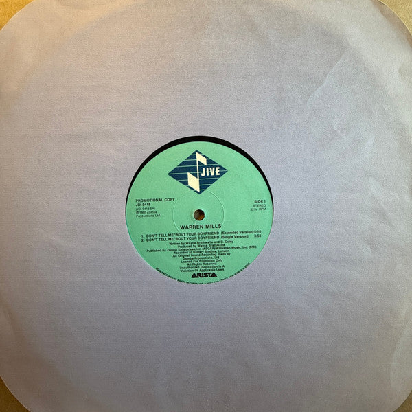 Warren Mills - Don't Tell Me 'Bout Your Boyfriend (12", Promo) (Very Good Plus (VG+)) - Image 5