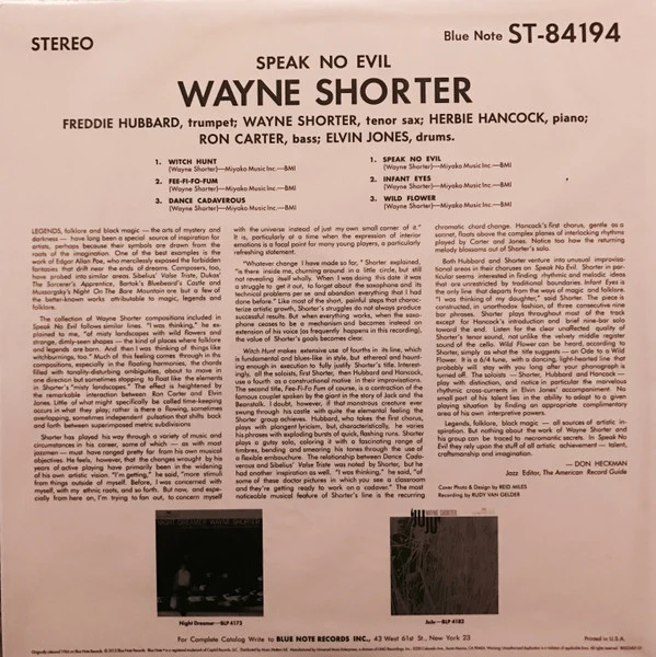 Wayne Shorter - Speak No Evil (LP, Album, Ltd, Cle) (Very Good Plus (VG+)) (Very Good Plus (VG+)) - Image 2