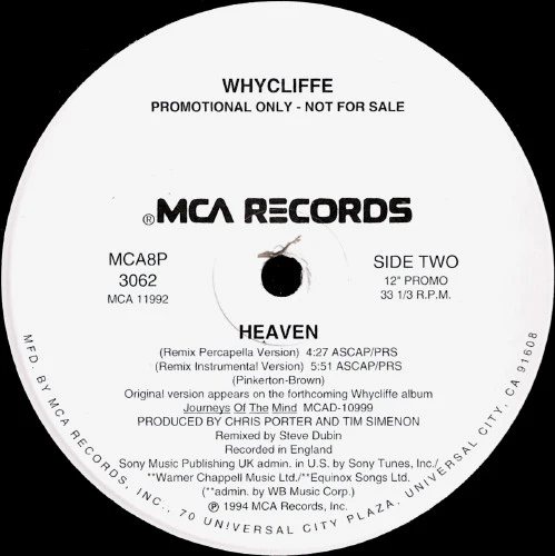 Whycliffe - Heaven (12", Promo) (Very Good Plus (VG+)) - Image 2