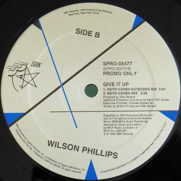Wilson Phillips - Give It Up (12", Single, Promo) (Very Good Plus (VG+)) (Very Good Plus (VG+)) - Image 2